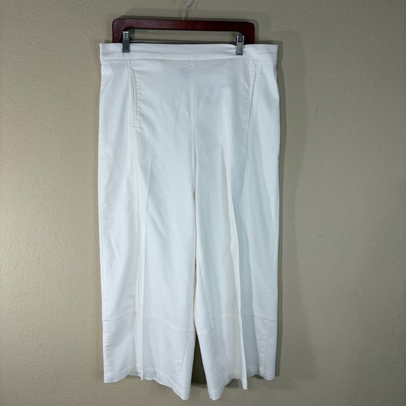 Lisa Bayne Pants - Lisa Bayne White Cropped Wide Leg Side Zip Pants Sz L Quiet Luxury Coastal